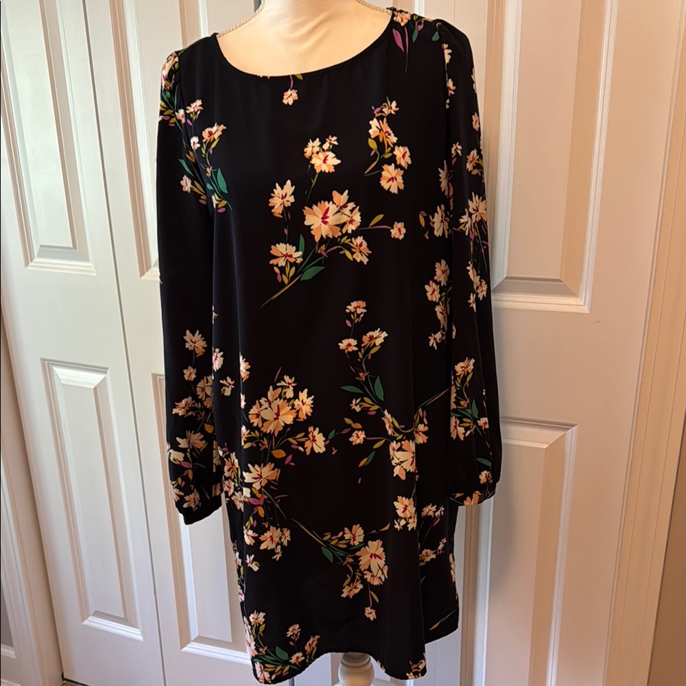 Lulu's Black and Orange Sheath Dress with Bishop Sleeves